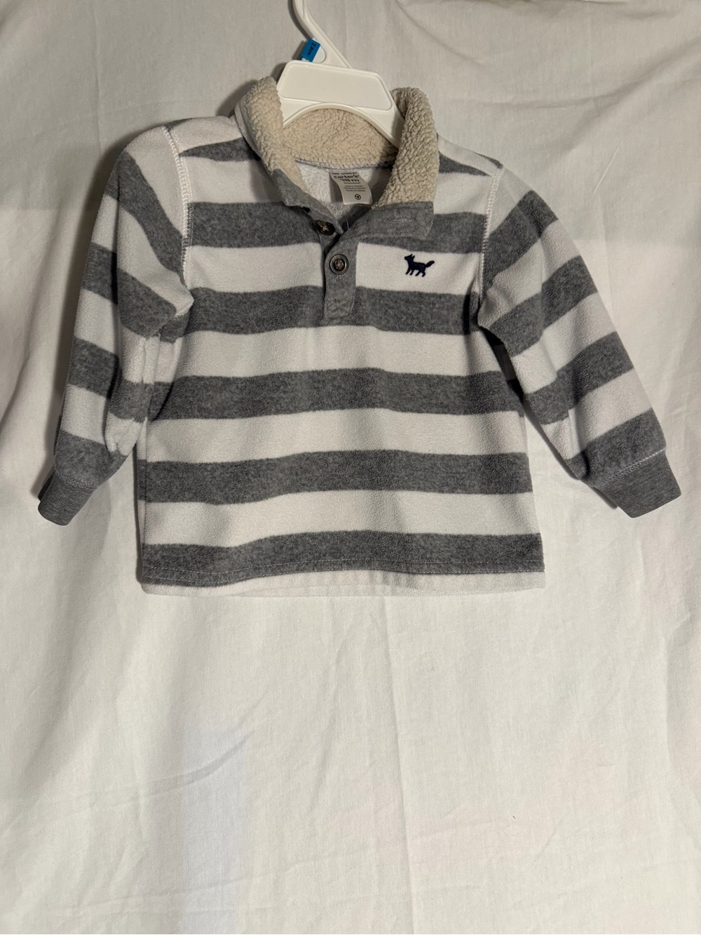 #349 Carter's Gray & White Striped Sherpa-Trim Pullover